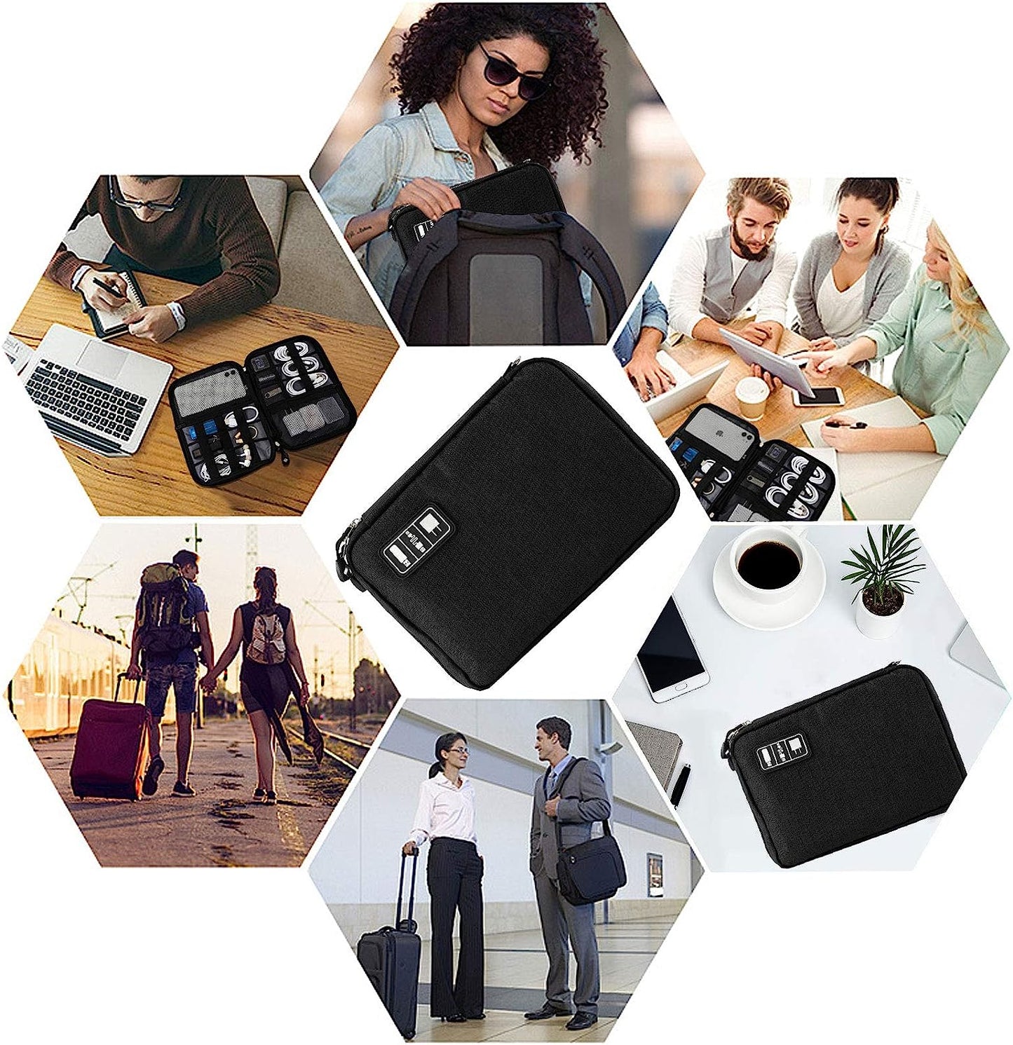 Waterproof Portable Travel Cable Organizer Bag for USB Cords, Phone Chargers, Headsets, SD Cards, with 5 Cable Ties (Orange)