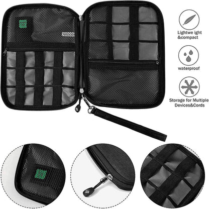 Waterproof Portable Travel Cable Organizer Bag for USB Cords, Phone Chargers, Headsets, SD Cards, with 5 Cable Ties (Orange)
